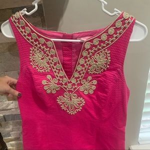 Lilly Pulitzer Pink Dress with Gold Embroidery